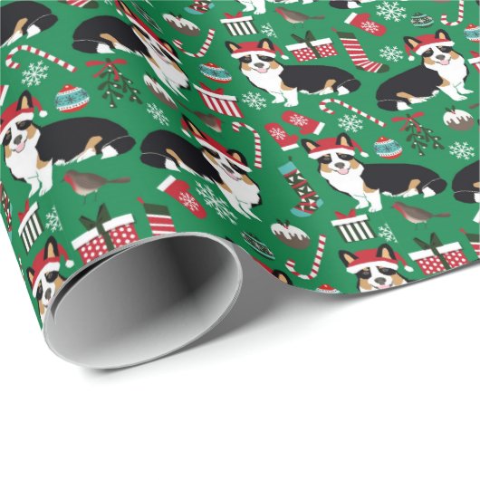 Driekleurige kerstomslag van Corgi Cadeaupapier (Rol Hoek)