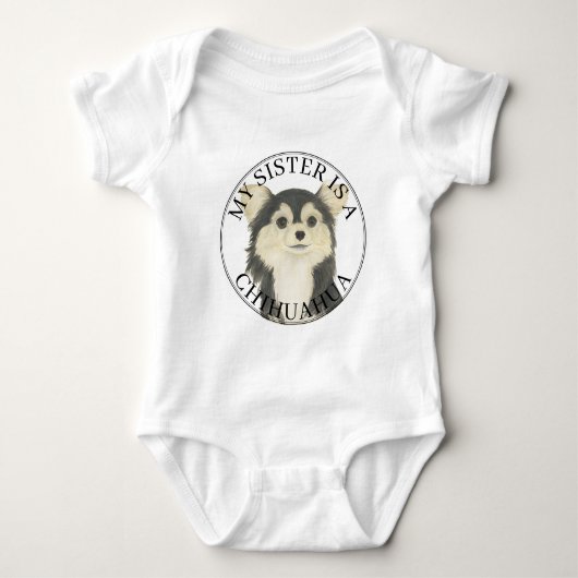 Driekleurige Langharige Chihuahua Grote Zus Romper (Voorkant)