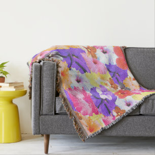 driekleurige mozaïek hibiscus bloemen, deken