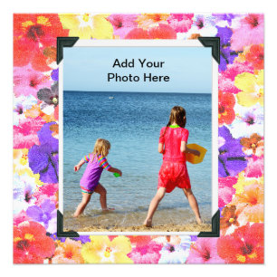 driekleurige mozaïek hibiscus bloemen, foto afdruk