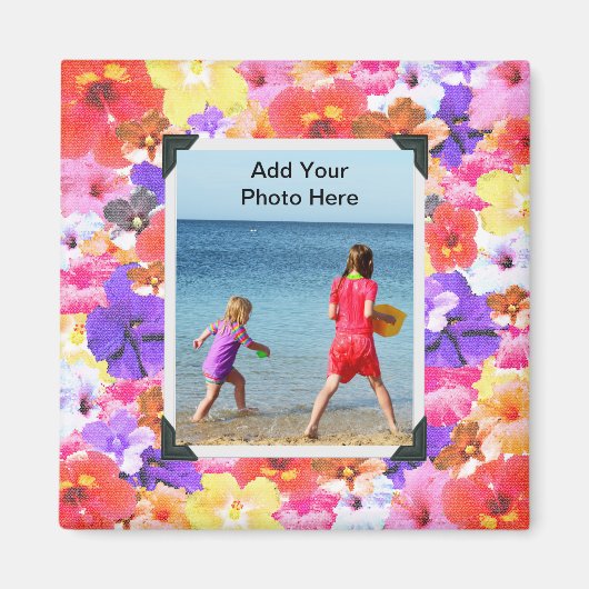 driekleurige mozaïek hibiscus bloemen, magneet (Voorkant)