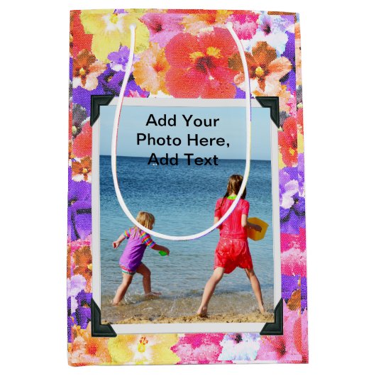 driekleurige mozaïek hibiscus bloemen, medium cadeauzakje (Voorkant)