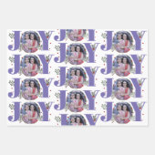 Driekleurige paarse Joy Christmas vakantiefoto Inpakpapier Vel (Voorkant 3)