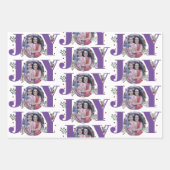Driekleurige paarse Joy Christmas vakantiefoto Inpakpapier Vel (Voorkant 2)