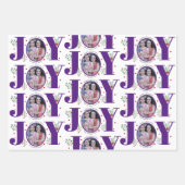 Driekleurige paarse Joy Christmas vakantiefoto Inpakpapier Vel (Voorkant)