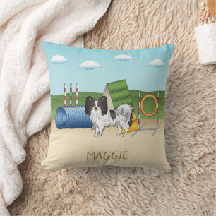 Driekleurige Papillon Agility Hond Met Aangepaste Kussen