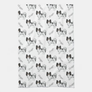 Driekleurige Papillon Cartoon Hond Patroon Met Naa Theedoek
