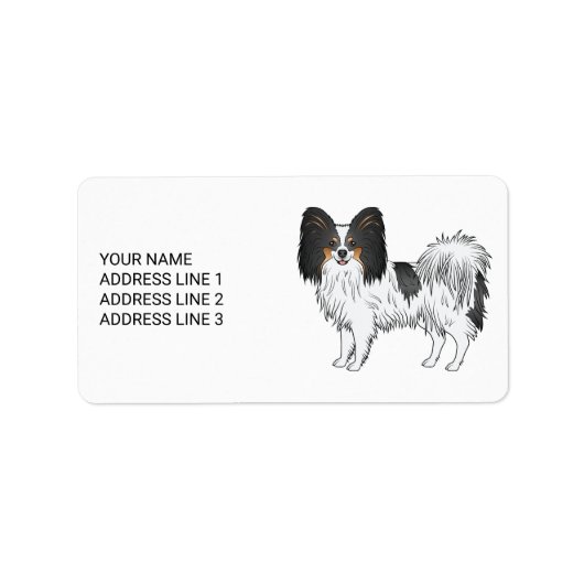 Driekleurige Papillon Cute Hond Met Uw Aangepaste  Etiket (Voorkant)
