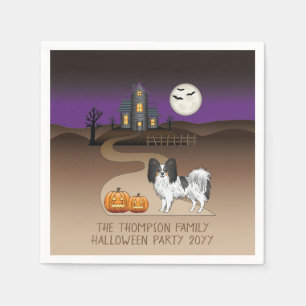 Driekleurige Papillon-hond en Halloween-spookhuis Servet