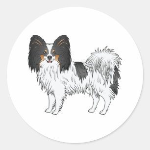 Driekleurige Papillon-hond staat met een blij gezi Ronde Sticker