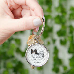 Driekleurige Papillon Mooie Hond Met Aangepaste Na Sleutelhanger