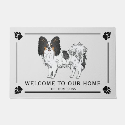 Driekleurige Papillon Mooie Hond Met Aangepaste Te Deurmat (Voorkant)