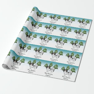 Driekleurige Papillon Schattige Hond In Een Winter Cadeaupapier