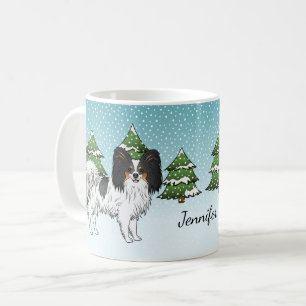 Driekleurige Papillon Schattige Hond In Een Winter Koffiemok