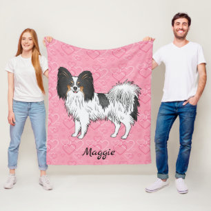 Driekleurige Papillon Speelgoedras Hond Op Roze Ha Fleece Deken