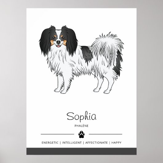 Driekleurige Phalène-hond met eigen naam Poster (Voorkant)