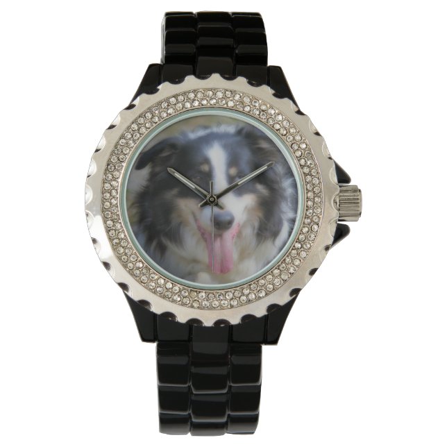 Driekleurige rand Collie Dog Face Horloge (Voorkant)