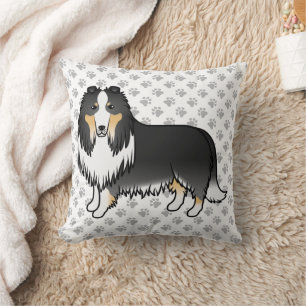 Driekleurige Rough Collie Lieve Cartoon Hond & Poo Kussen