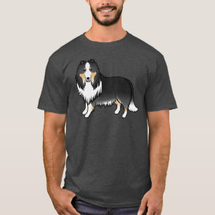 Driekleurige Rough Collie Lieve Cartoon Hond T-shirt
