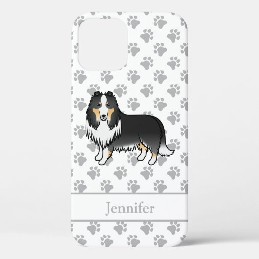 Driekleurige Rough Collie Lieve Cartoonhond & Naam Case-Mate iPhone Case (Achterkant)