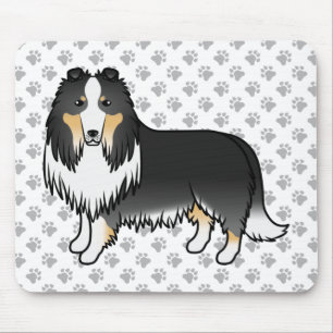 Driekleurige Rough Collie Schattige Cartoon Hond & Muismat