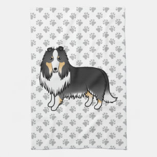 Driekleurige Rough Collie Schattige Cartoon Hond & Theedoek