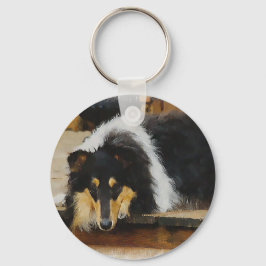 Driekleurige ruw collie-cadeaus sleutelhanger
