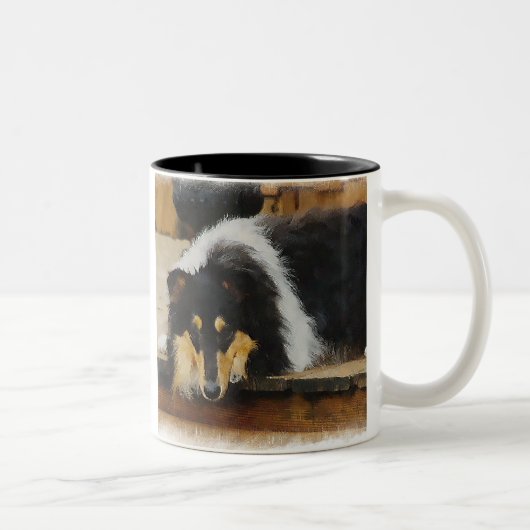 Driekleurige ruw collie-cadeaus tweekleurige koffiemok (Rechts)