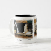 Driekleurige ruw collie-cadeaus tweekleurige koffiemok (Voorkant links)