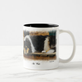 Driekleurige ruw collie-cadeaus tweekleurige koffiemok