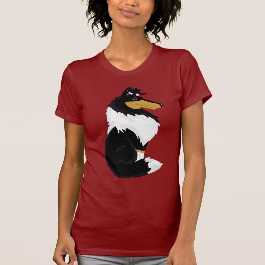 Driekleurige, ruwe Collie Cartoon Shirt van vrouwe (Voorkant)