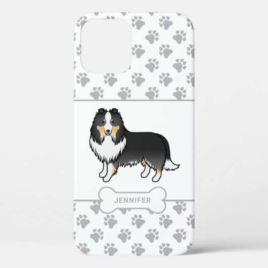 Driekleurige Sheltie Met Pootjes, Hondenbot & Naam Case-Mate iPhone Case (Achterkant)