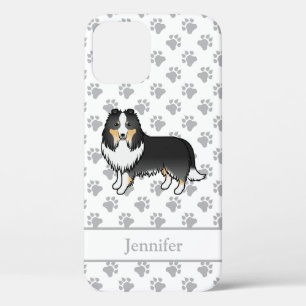 Driekleurige Shetland Sheepdog Cartoon Hond & Naam Case-Mate iPhone Case