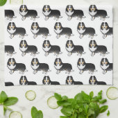 Driekleurige Shetland Sheepdog Cartoon Hond Patroo Theedoek (Gevouwen)