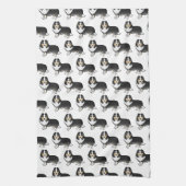Driekleurige Shetland Sheepdog Cartoon Hond Patroo Theedoek (Verticaal)