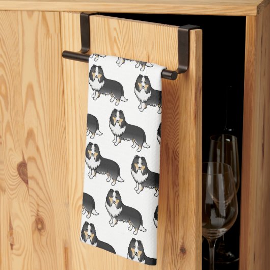 Driekleurige Shetland Sheepdog Cartoon Hond Patroo Theedoek (Derde Gevouwen)