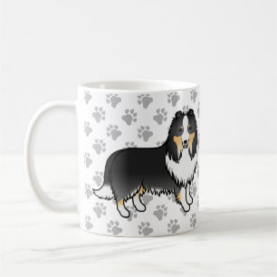 Driekleurige Shetland Sheepdog Cartoon Hond & Poot Koffiemok