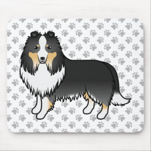 Driekleurige Shetland Sheepdog Cartoon Hond & Poot Muismat