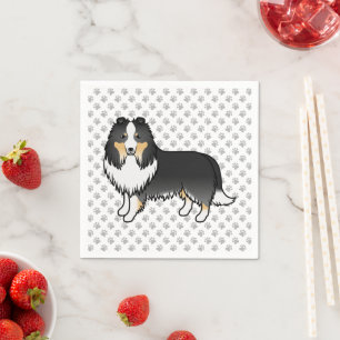 Driekleurige Shetland Sheepdog Cartoon Hond & Poot Servet