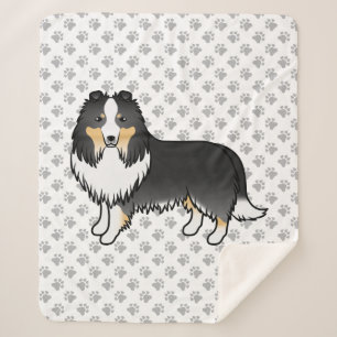 Driekleurige Shetland Sheepdog Cartoon Hond & Poot Sherpa Deken