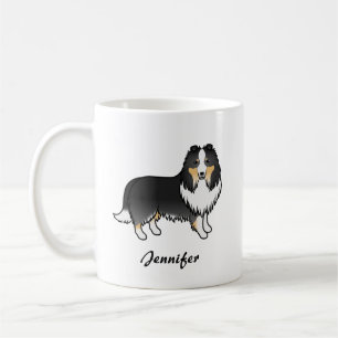 Driekleurige Shetland Sheepdog Cartoonhond & Naam Koffiemok