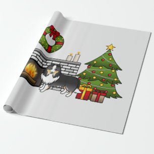 Driekleurige Shetland Sheepdog Hond In Een Kerst K Cadeaupapier