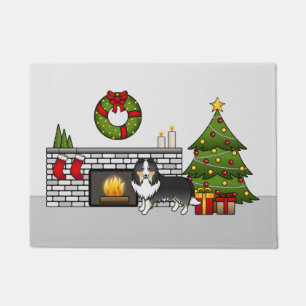 Driekleurige Shetland Sheepdog Hond In Een Kerst K Deurmat