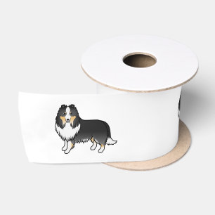 Driekleurige Shetland Sheepdog Sheltie Cartoon Hon Satijnen Lint