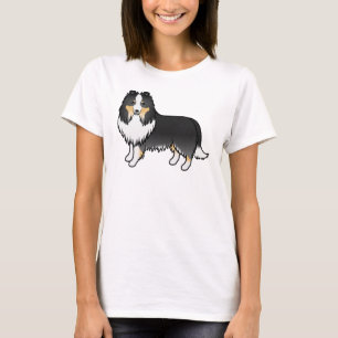 Driekleurige Shetland Sheepdog Sheltie Cartoon Hon T-shirt