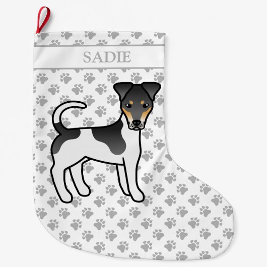 Driekleurige Smooth Fox Terrier Mooie Hond & Naam Grote Kerstsok (Voorkant)