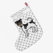 Driekleurige Smooth Fox Terrier Mooie Hond & Naam Grote Kerstsok (Achterkant (Hangend))