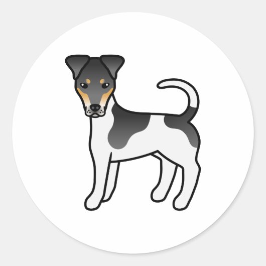 Driekleurige Smooth Fox Terrier Schattige Cartoon Ronde Sticker (Voorkant)