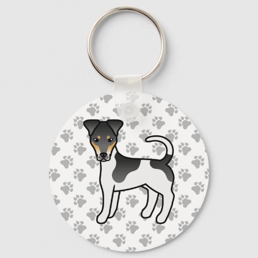 Driekleurige Smooth Fox Terrier Schattige Cartoon Sleutelhanger (Voorkant)