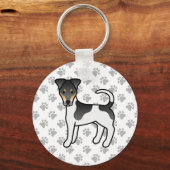 Driekleurige Smooth Fox Terrier Schattige Cartoon Sleutelhanger (Voorkant)